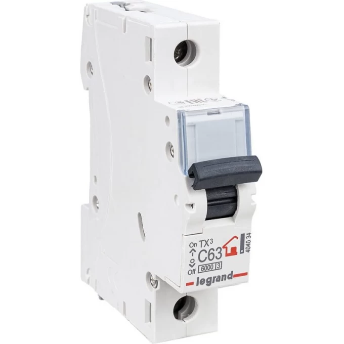 Автоматический выключатель LEGRAND TX³ 6000 6 кА тип C 1П 230/400 В 63А 1 модуль белый 404034 Автоматический выключатель LEGRAND TX³ 6000 6 кА тип C 1П 230/400 В 63А 1 модуль белый 404034