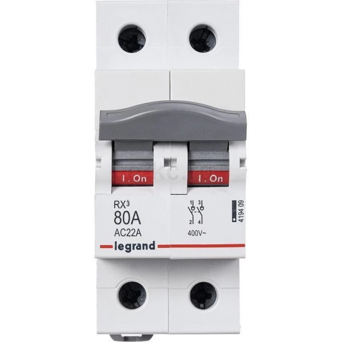 Выключатель-разъединитель LEGRAND RX3 80А 2П, белый 419409 Выключатель-разъединитель LEGRAND RX3 80А 2П, белый 419409