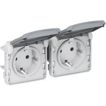 Розетка двойная LEGRAND Plexo 2х2К+З 16А горизонтальная, с автоматическими зажимами, IP55, серый
